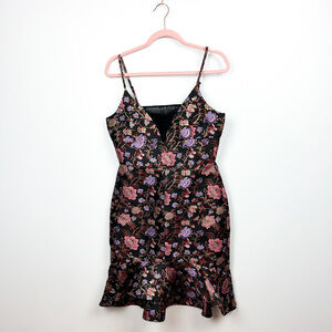 Forest Lily NWT Black & Pink Floral Embroidered Party Dress